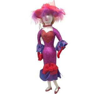 Vintage De Carlini Elegant Shopper Lady Italian Glass Ornament Adults Purple/Red